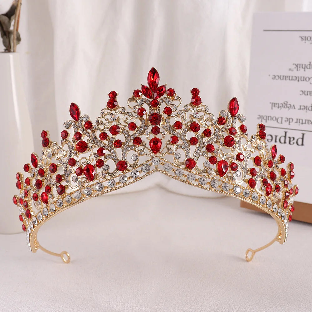 sengpan  Baroque Pink Crystal Beads Tiara Crown Headwear For Women Girls Wedding Party Princess Bridal Queen Hair Accessories