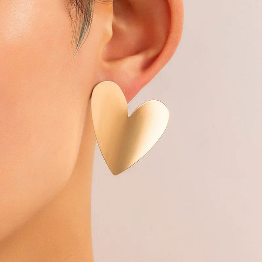 sengpan Gold Color Big Heart Stud Earrings For Women Korean Daily Life Minimalist Piercing Ear Fashion Statement Female Jewelry