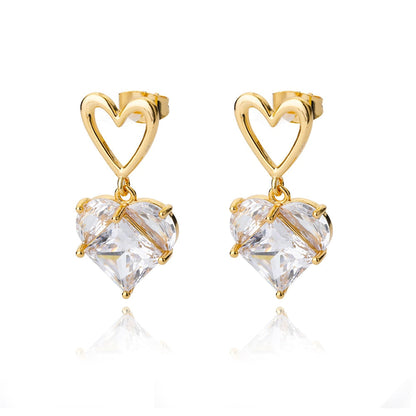 sengpan Vintage Zircon Heart Earrings For Women Stainless Steel Gold Plated Piercing Earring 2023 Trend New Luxury Jewelry aretes mujer