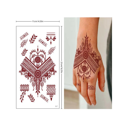 sengpan Red Lace Henna Tattoo Sexy Maroon Tattoo Stickers Waterproof India Mehndi Design Temporary Tattoos Finger Hand Tattoo For Women