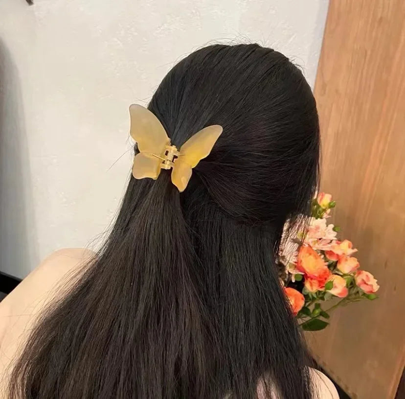 sengpan Butterfly Matte Hair Claw for Women Girls Acrylic Solid Color Sweet Hair Clips Crab Simple Hair Clamps Chic Hair Accessories