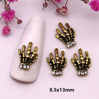 sengpan 10pcs/Pack Metal Halloween Collection Nail Art Decorations Pumpkin Skeleton Spider Skull Shiny Rhinestone Charm Nail Accessories