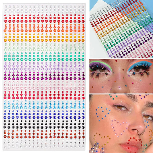 sengpan 900PCS Face Gem Self-Adhesive Rainbow Color Rhinestone Decoration Stickers Music Festival Performance Face Jewels for Makeup