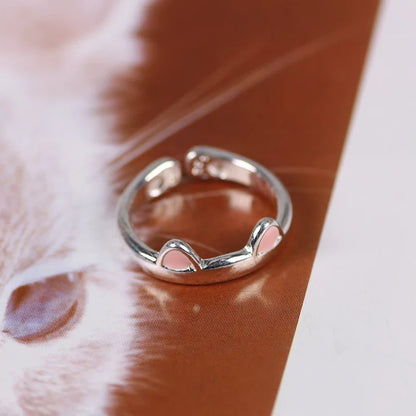 sengpan Cat Ear Finger Rings Open Cute Footprints Ring For Women Girl Pearl Hollow Geometric Gift Adjustable Fine Jewelry Accessories