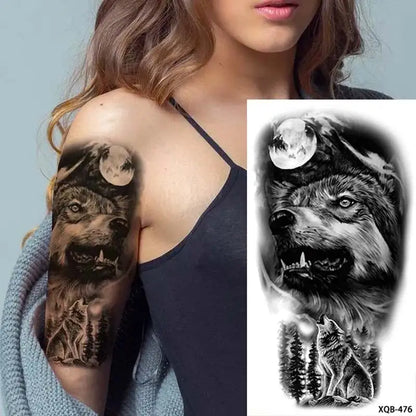 sengpan Black Forest Tattoo Sticker for Men Women Tiger Wolf Death Skull Temporary Tattoo Fake Henna Skeleton King Animal Tatoo Pattern