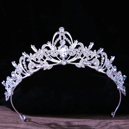 sengpan Korean Luxury White Crystal Crown Hair Accessories Tiara Women Wedding Rhinestone Bridal Silver Color Crown Hair Jewelry