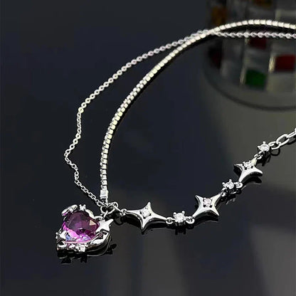 Lianfudai  New Y2K Love Starlight Clavicle Chain Female Personality Star Gradual Necklace Spicy Girl Light Luxury Accessories