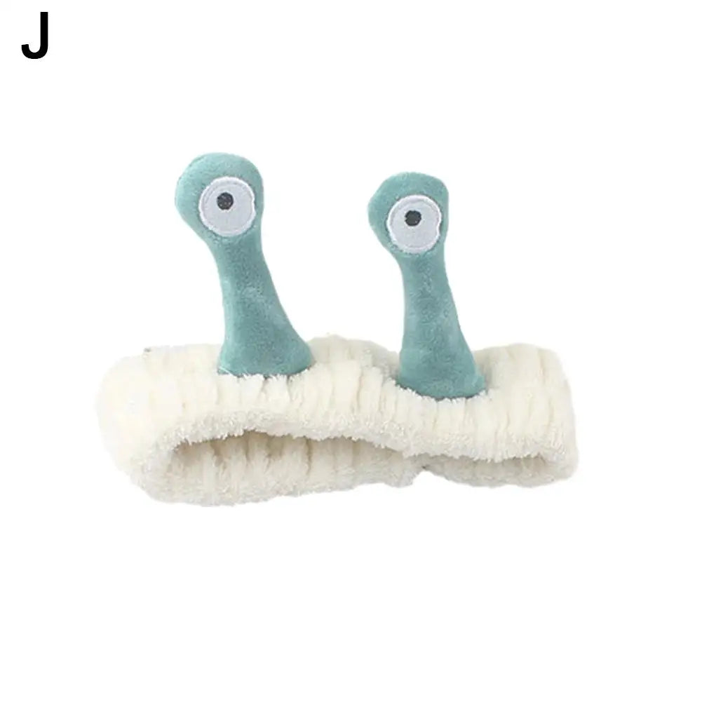 sengpan Cartoon Big Eye Snail Headband For Washing Face Cute Elastic Snail Makeup Hair Band Soft Coral Fleece Hairbands For Women Girls