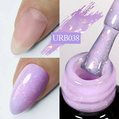 sengpan SUGAR Aurora Rubber Gel Nail Iridescent Pearl Effect Metallic Mirror Nails Manicure Soak Off UV LED No Wipe Top Coat Base Gel