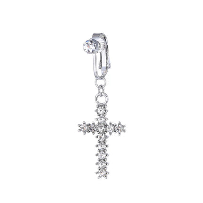 sengpan Cross Fake Belly Button Ring Navel Piercing Ombligo Rings Crystal Rhinestones Stud Earrings Ear Clips Fake Belly Piercing