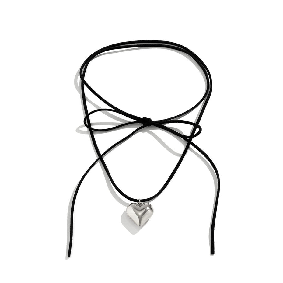 sengpan Elegant Goth Love Heart Pendant Necklace for Women Collares Wed Bridal Knotted Bowknot Adjustable Chain Y2K Jewelry New