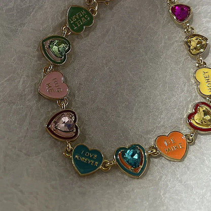 Lianfudai Fashion Color Love Drop Oil Enamel Bracelet Female INS New Design Cute Heart Candy Color Bracelet