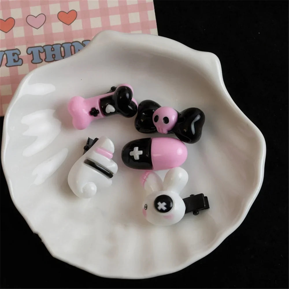 sengpan 5Pcs/Set Fashion Punk Y2K Hairpins Halloween Skull Barrettes for Women Girls Lolita Mini Hair Clips Hair Accessories