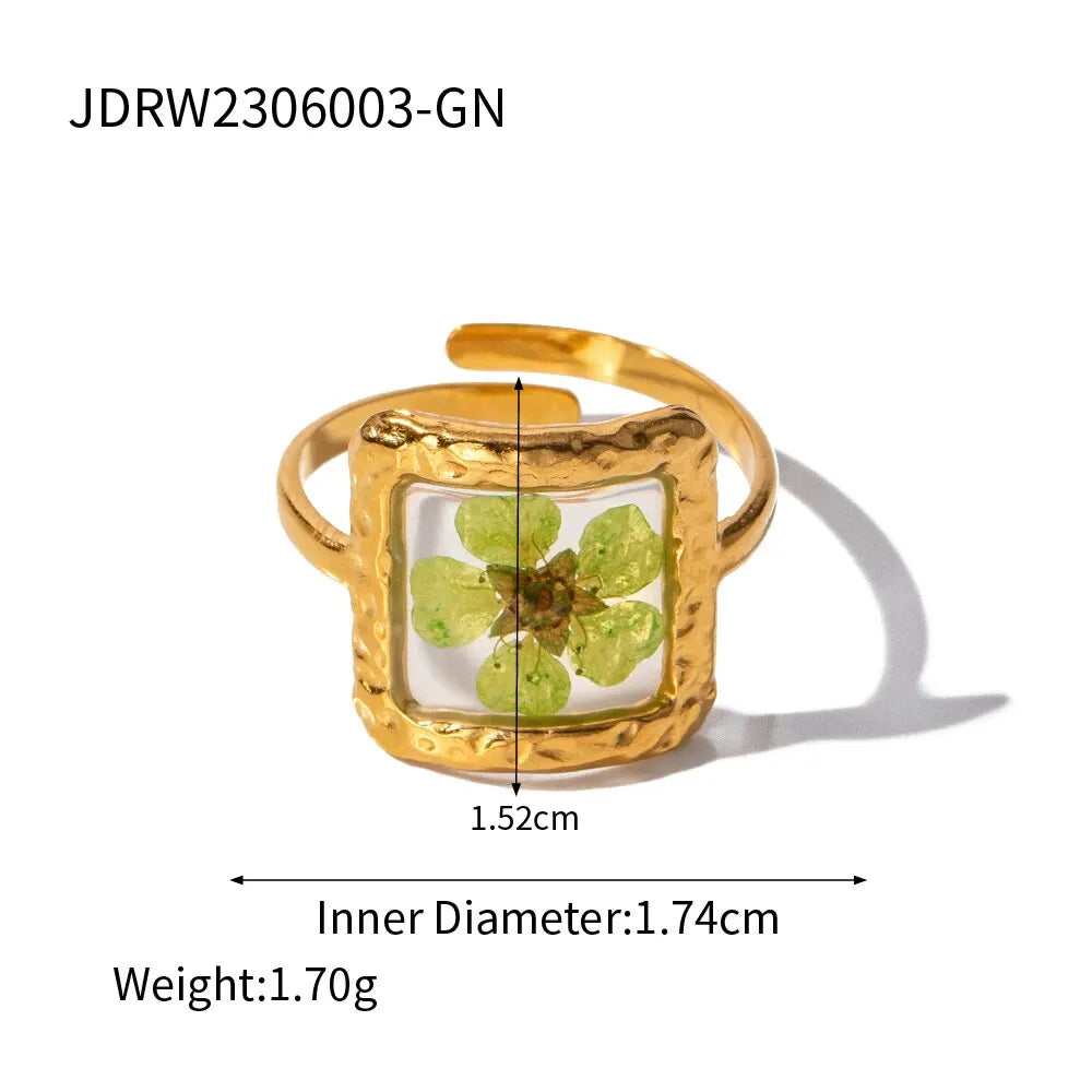 sengpan Retro Eternity Flower Design 18K Gold Plated Jewelry Adjustable Stainless Steel Waterproof Ring For Ladies Jewelry Gift