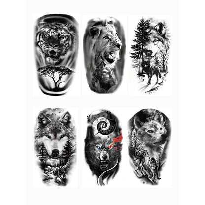 sengpan Small Arm Waterproof Temporary Tattoos for Men Tiger Wolf Animal Tattoo Stickers Body Art Skeleton Fake Tattoo for Women