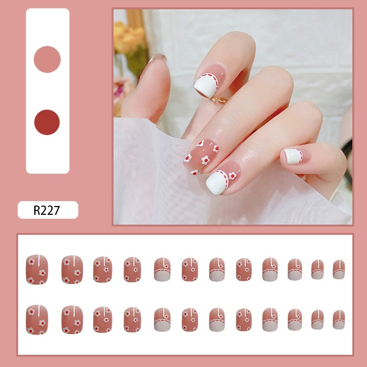 sengpan 24P Cute Childlike Rainbow Nail Art Full Cover Artificial Fake Nails Wearing Reusable False Nails Ballerina Press on Nail Art