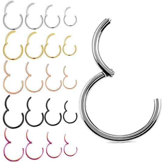 sengpan 6/8/10/12mm Nose Ring Hinged Clicker Segment Nose Rings Helix Cartilage Septum Hoop Surgical Stainless Steel Seamless Earrings