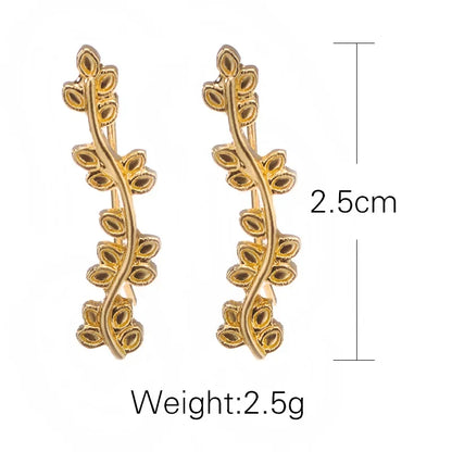 sengpan Trendy CZ Crystal Leaf Feather Earrings Ear Climber Stud Earrings For Women Everyday Jewelry Jacket Ear Cuff Piercing Bronics