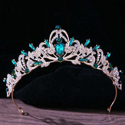 sengpan Baroque Luxury Girls AB Red Green Blue Crystal Bridal Wedding Tiara Crown Bride Queen Headbands Hair Jewelry Accessories