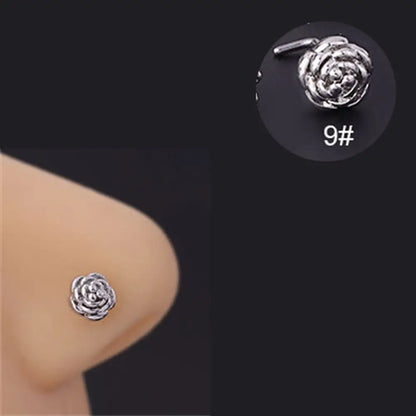 Lianfudai New Fashion Unisex Zircon Punk Style Nose Nail Titanium Steel L Shaped Nose Studs Piercing Jewelry