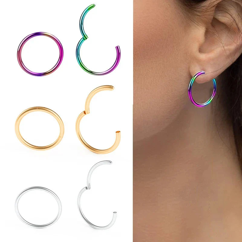 sengpan 1PC Stainless Steel Nose Hoop Septum Piercing Clicker Hinged Segment Rings Lip Helix Daith Conch Cartilage Earrings Sexy Jewelry