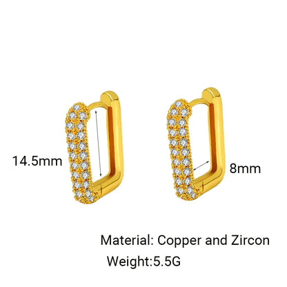 Lianfudai 2024 Minimalist Geometric Square Crystal CZ Big Huggies Hoop Earrings for Women Fashion Gold Color Metal Wedding Jewelry Gift