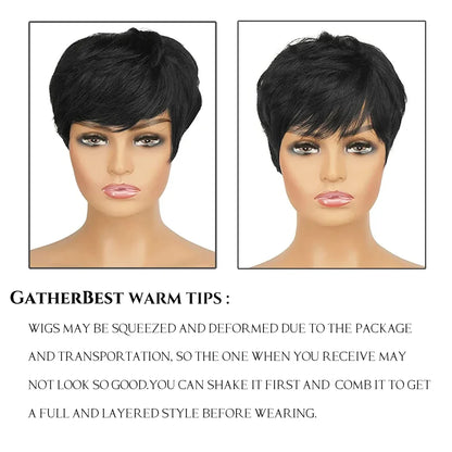 sengpan Short Human Hair Wigs Pixie Cut Straight perruque bresillienne for Black Women Machine Made Wigs With Bangs Cheap Glueless Wig