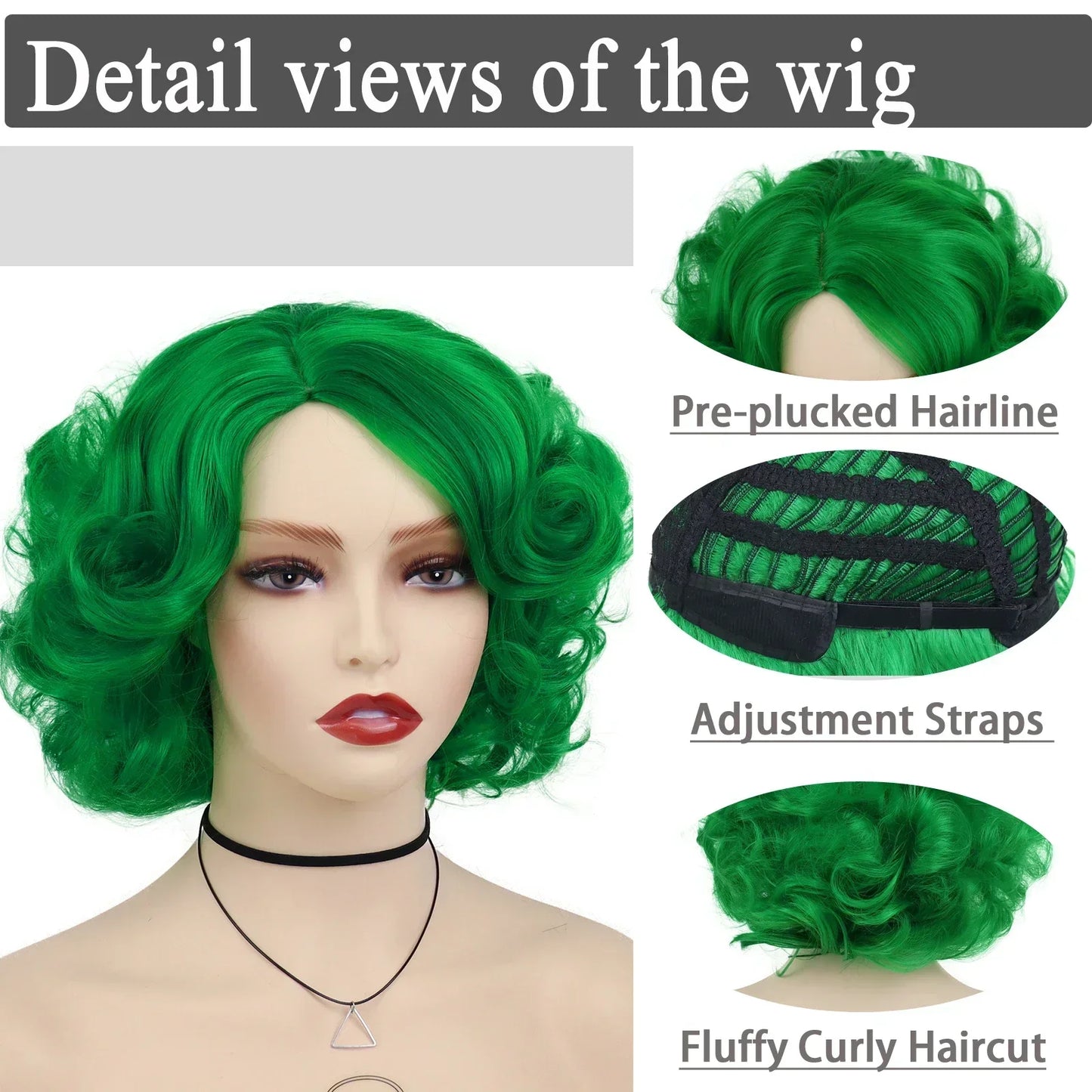 sengpan Cosplay Wig Green Wigs for Women Synthetic Short Curly Wig St. Patrick's Day Costume Party Harajuku Anime Lolita Wig