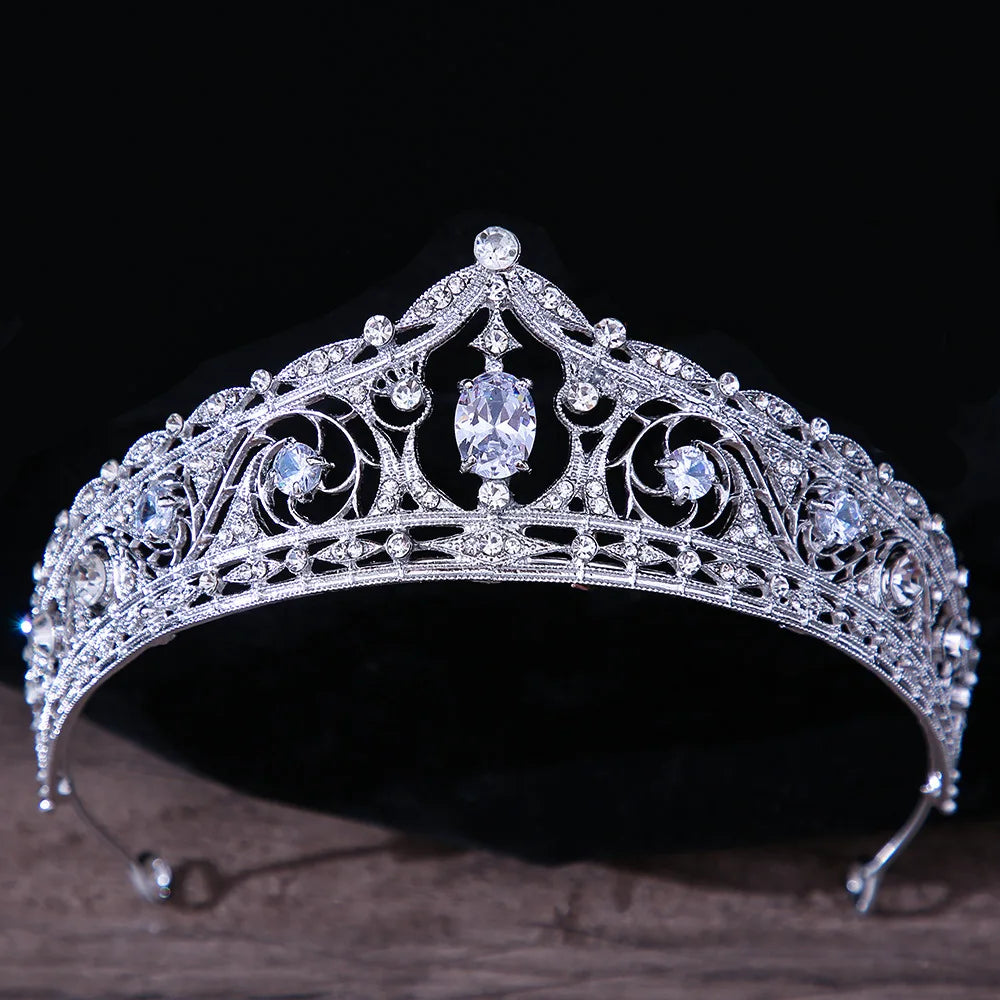 sengpan Korean Luxury White Crystal Crown Hair Accessories Tiara Women Wedding Rhinestone Bridal Silver Color Crown Hair Jewelry