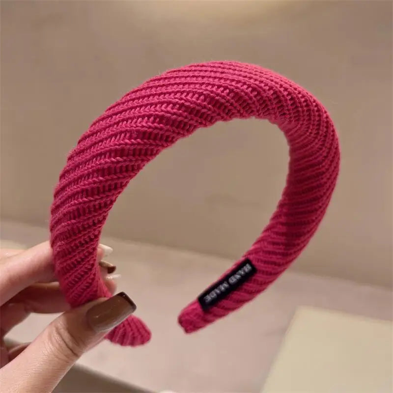 sengpan Rose Red Wide-brimmed Sponge Hair Band Women Fairy Temperament Headband Tweed Fabric Hoop Hairband Girls Hair Accessories