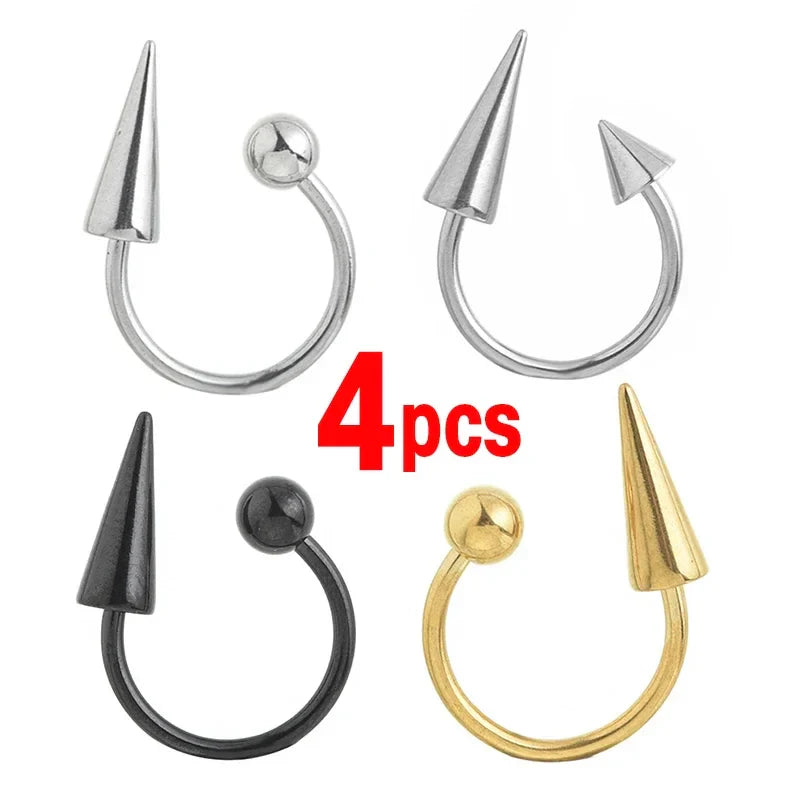 sengpan 4PCS Titanium Steel Hoop Piercing Lip Ring Goth Rivet Lip Piercing Nose Ring Lip Stud Piercing Earrings Hip Hop Body Jewelry