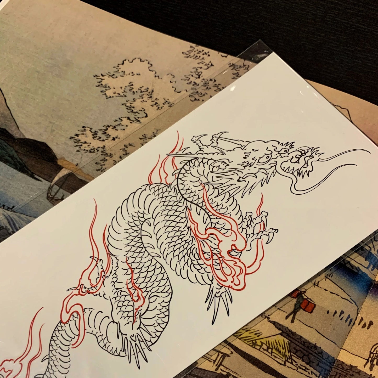 sengpan Waterproof Temporary Tattoo Sticker Japanese Style Black White Flame Dragon Body Art Fake Tattoo Flash Tattoo Arm Female Male