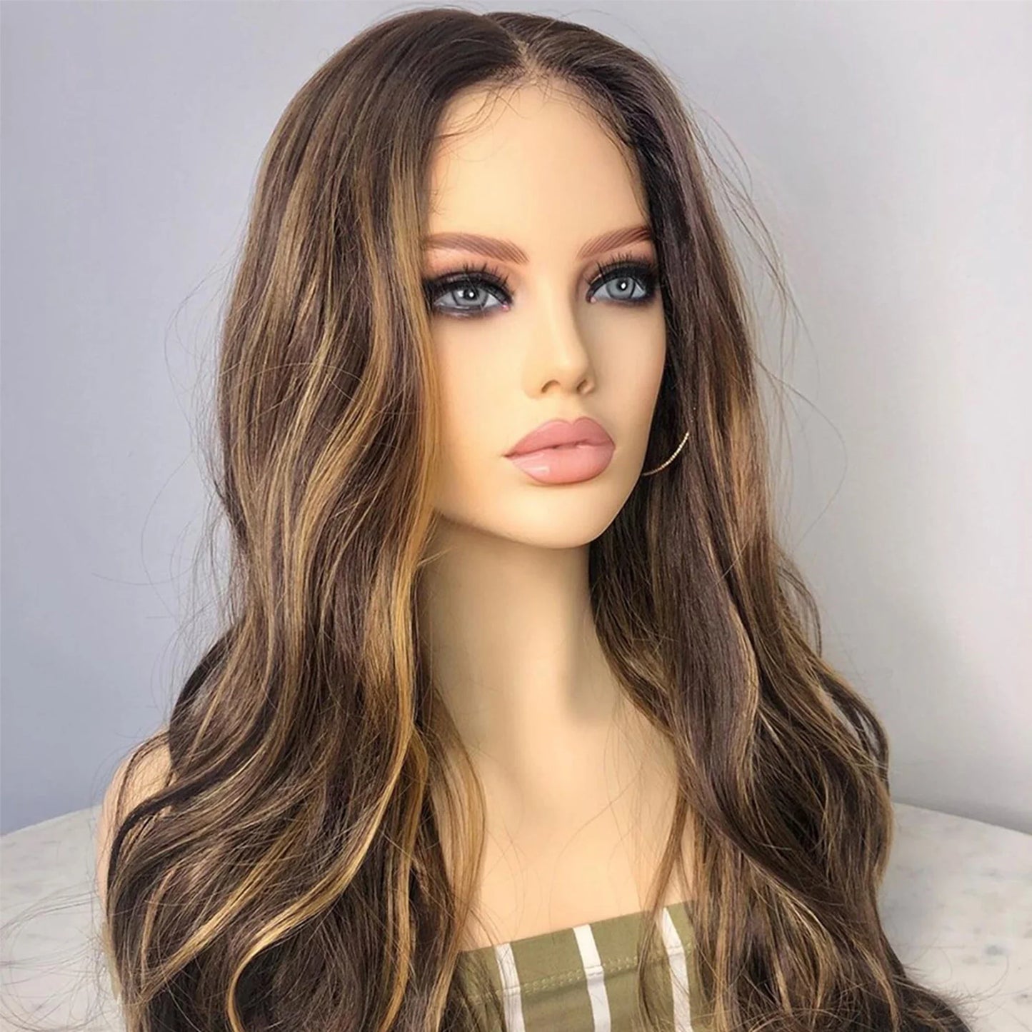 sengpan Soft Preplucked 26"Long 180Density Glueless Highlight Ombre Blonde Body Wave Lace Front Wig With BabyHair Heat Temperature Daily