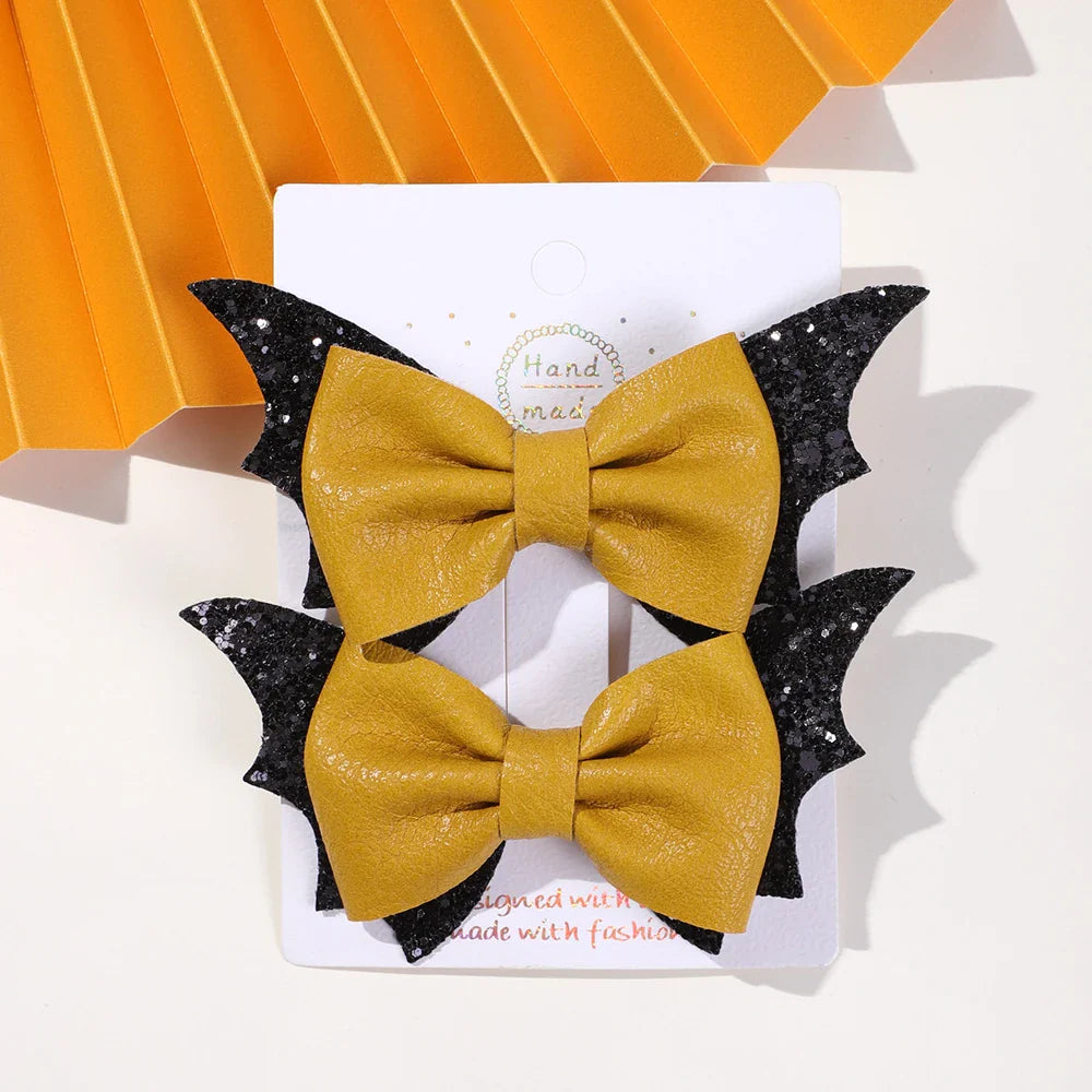 sengpan 2pcs Halloween Barrettes Bat Wing Bow Hair Clips Girls Bangs Clips Theme Party Performance Headdress Barrettes Cosplay Headwear