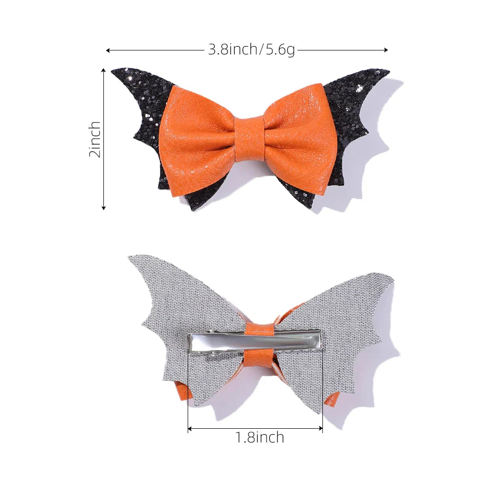 sengpan 2pcs Halloween Barrettes Bat Wing Bow Hair Clips Girls Bangs Clips Theme Party Performance Headdress Barrettes Cosplay Headwear