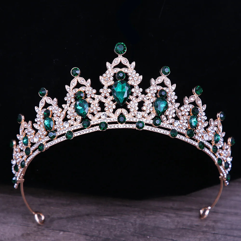 sengpan Baroque Luxury Girls AB Red Green Blue Crystal Bridal Wedding Tiara Crown Bride Queen Headbands Hair Jewelry Accessories