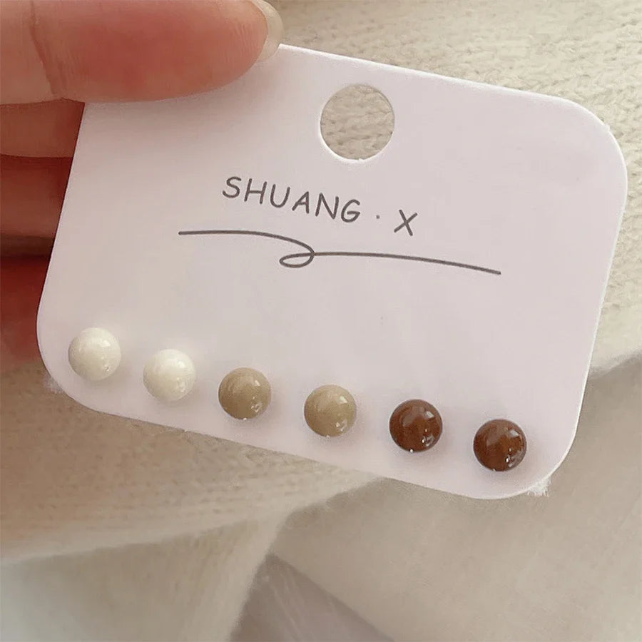 sengpan 6Pcs/set Fashion Simple Pearl Bean Earrings for Women Needle Studs Sweet Elegant Party Jewelry Girlfriend Gifts