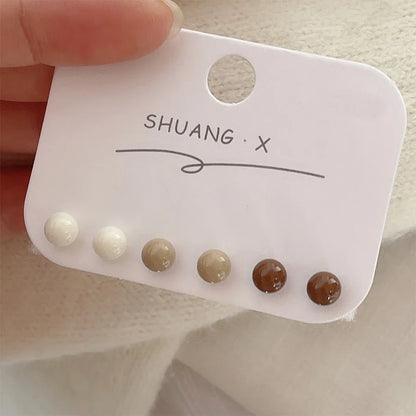 sengpan 6Pcs/set Fashion Simple Pearl Bean Earrings for Women Needle Studs Sweet Elegant Party Jewelry Girlfriend Gifts