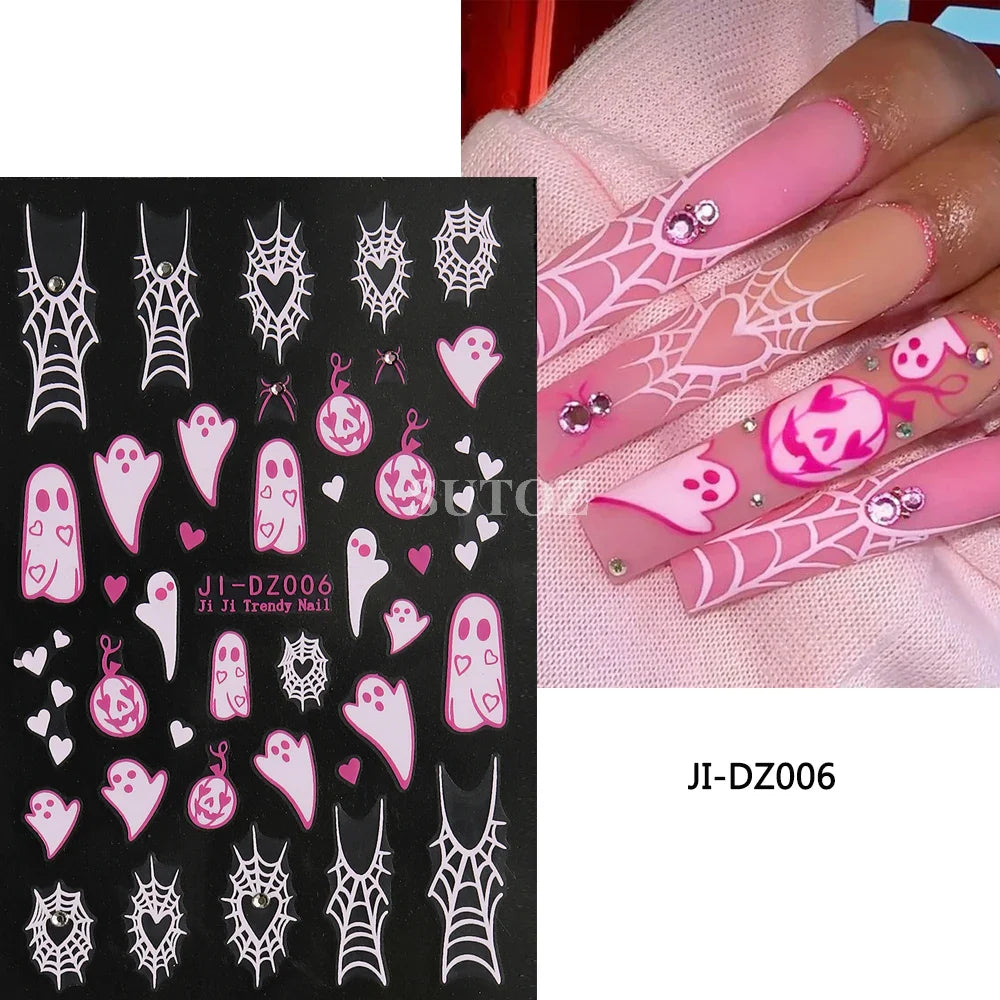 sengpan Spider Nail Art Stickers Halloween Design Ghost Skull Spider Webs Pumpkin Nail Decors Y2K Diamond Charms Manicure Decals GLJI-DZ