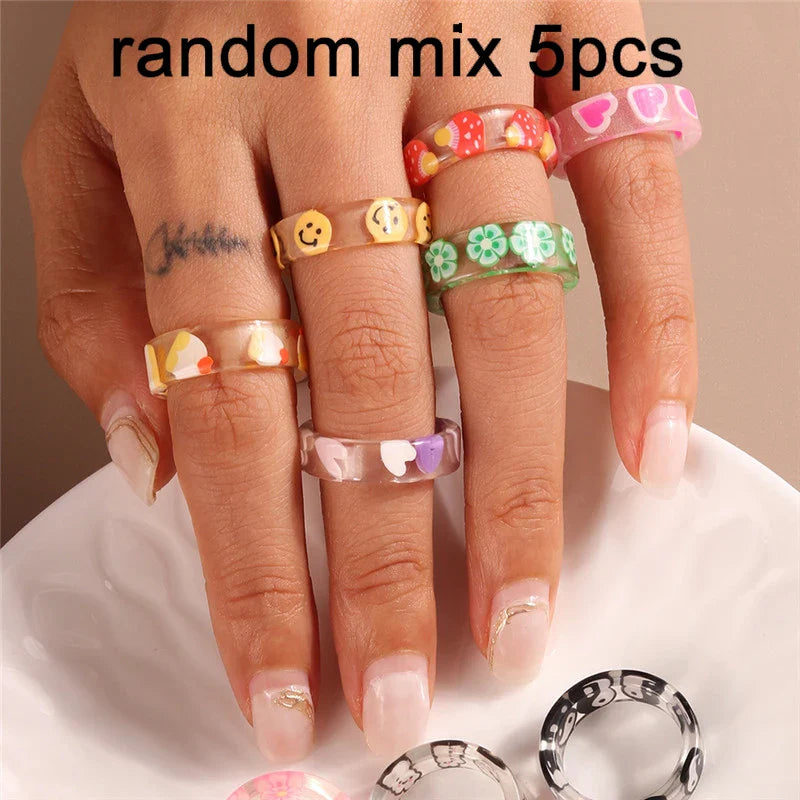 sengpan Korean Colorful Small Flower Ring Sets Bohemia Handmade Multi Beaded Rice Beads Finger Ring For Women Beach Jewelry Gifts