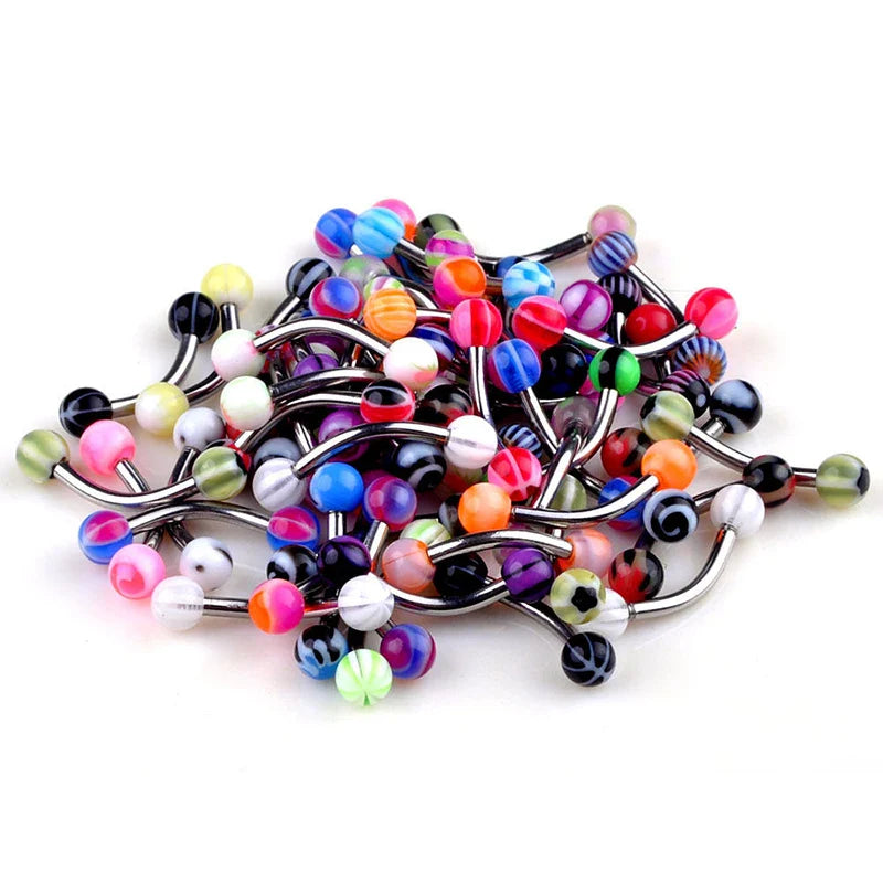 sengpan 10/20/30PCS Stainless Steel Eyebrow Piercing Lot 16G Acrylic Tongue Piercing Snake Eyes Pack Eyebrow Rings Jewelry