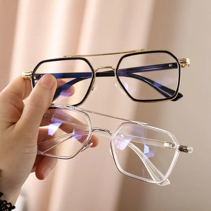 Lianfudai NEW Double Bridge Square Anti-blue Light Glasses Women Men Vintage Transparent Computer Glasses Oversize Frame Eyeglasses 1PC