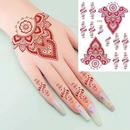 sengpan Red Henna Temporary Tattoos for Women Flower Mandala Mehndi Stickers for Hand Women's Body Protection Tattoo Waterproof