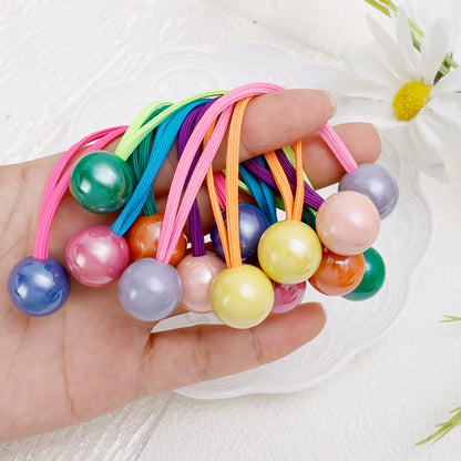 Dospita Children Cartoon Colorful Round Ball Hair Rubber Bands Elastic Hair Ties for Kids Girl Pink Ball Hair Rope Student Headwear