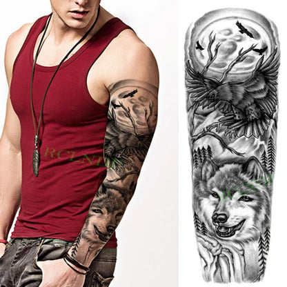 sengpan Waterproof Temporary Tattoo Sticker Anubis Ancient Egypt Greece Zeus Eye Full Arm Fake Tatto Flash Tatoo Sleeve for Men Women