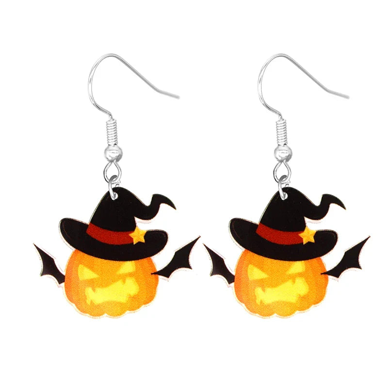 sengpan Halloween Earrings Cute Cartoon Cat Crow UFO Bat Design Dangle Earrings Acrylic Jewelry Versatile Accessories