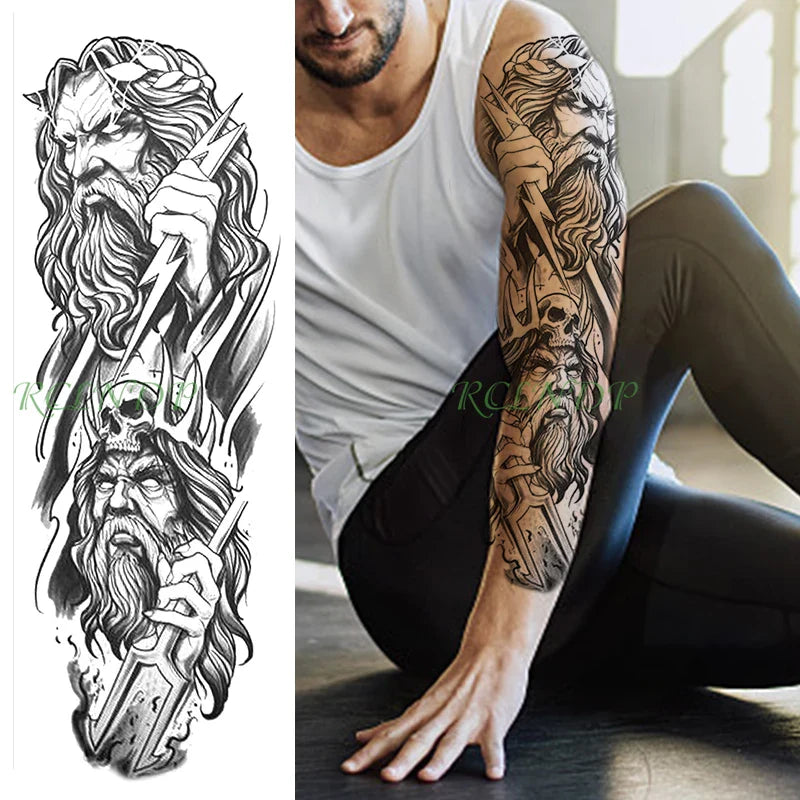 sengpan Waterproof Temporary Tattoo Sticker Anubis Ancient Egypt Greece Zeus Eye Full Arm Fake Tatto Flash Tatoo Sleeve for Men Women