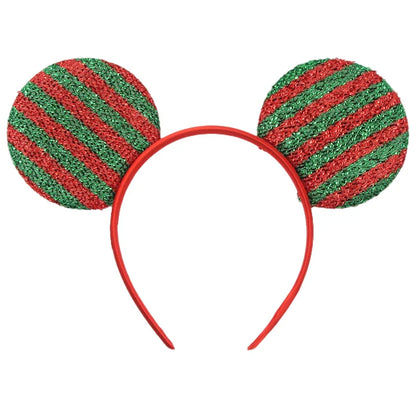 sengpan New Disney Christmas Mouse Ears Headband Santa Antler Sequins Bow Hairband For Women Featival Party DIY Hair Accessories Gift