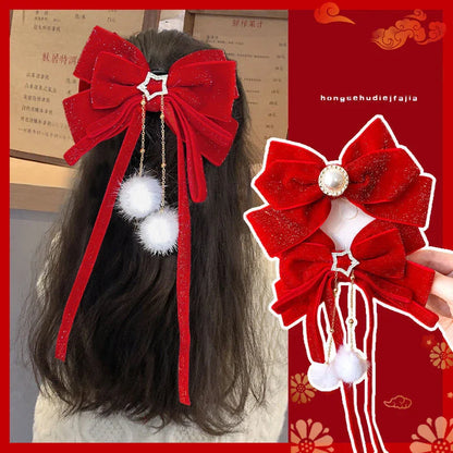 sengpan Red Golden Bow Hair Ornament Christmas New Year Accessories Hair Clips For Women Girls