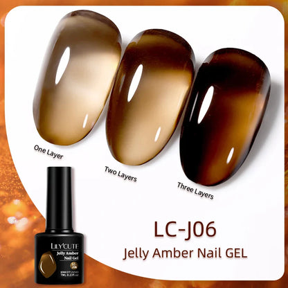 sengpan 7ml Translucent Jelly Amber Gel Nail Polish Brown Coloured Varnish Gel Long Lasting Semi Permanent UV Nail Art Manicure